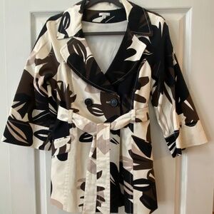 Semantiks belted trench coat  3/4 sleeve M Brown, black and white